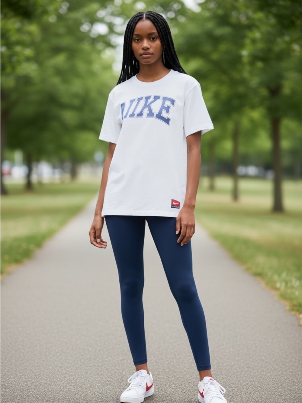 Nike Varsity Arch Logo Graphic T-Shirt White Blue Red Jock Tag Size L